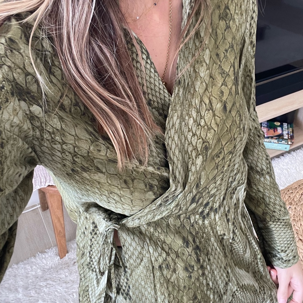 Massimo Dutti Green Reptile Print Blouse